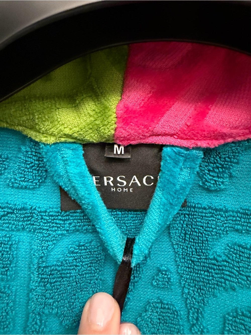 Versace Teal and Yellow Plush Logo Robe with Baroque Trim - Picture 4 of 5